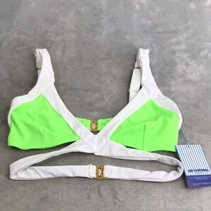 Les Canebiers Palmier Neon Green & White Bikini Top Size L New